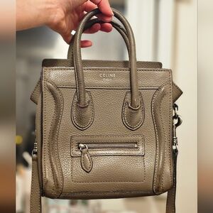 CELINE Drummed Calfskin Nano Luggage Tote Souris